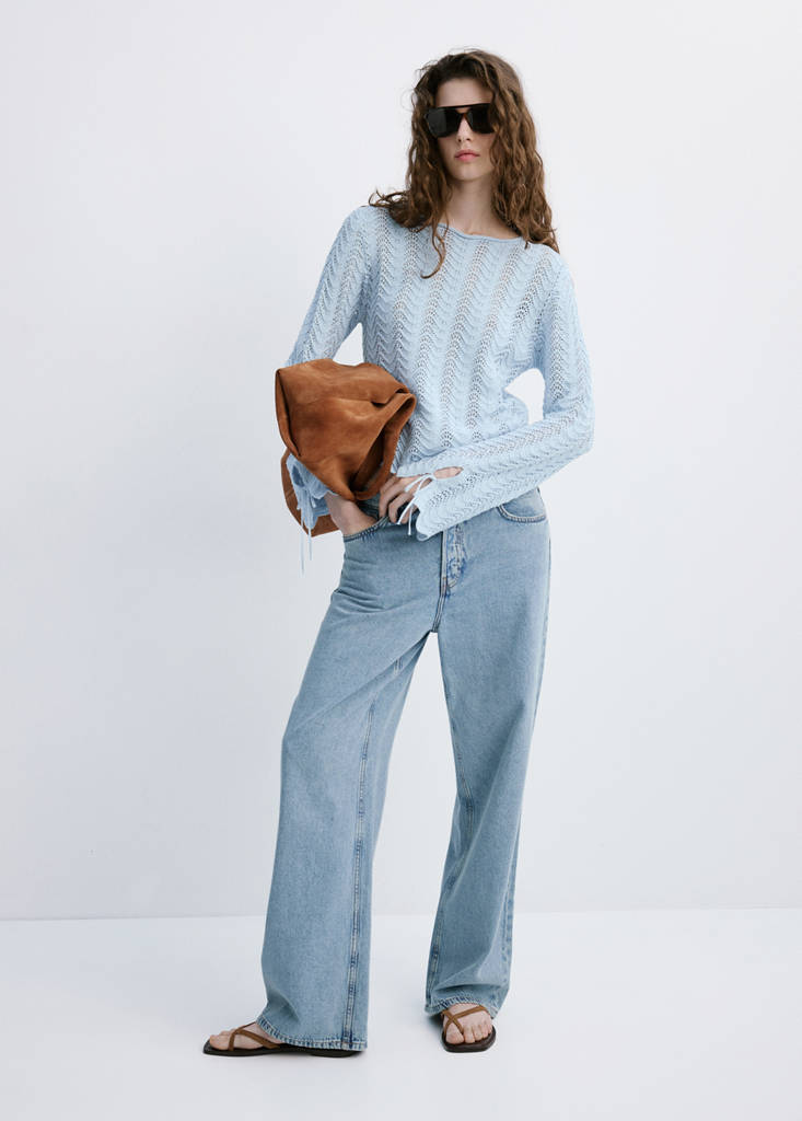 Openwork knit sweater with slit sleeves — Sky Blue