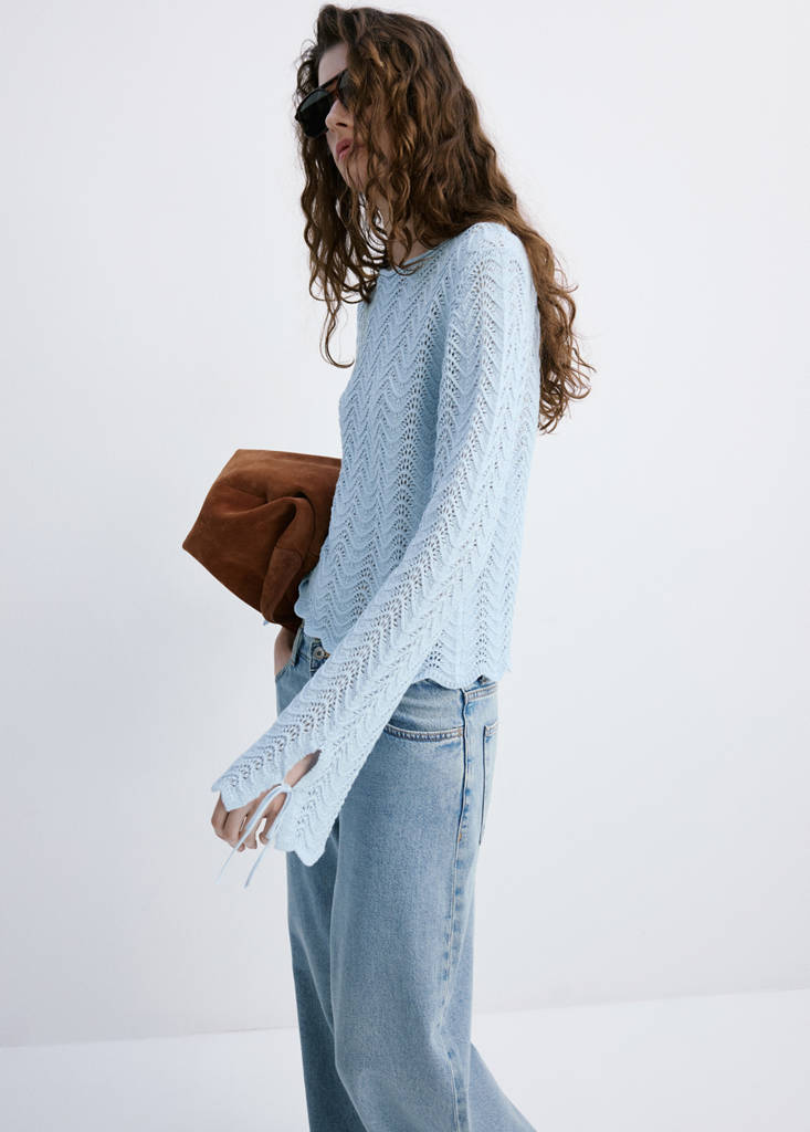 Openwork knit sweater with slit sleeves — Sky Blue