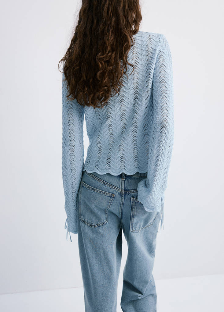 Openwork knit sweater with slit sleeves — Sky Blue