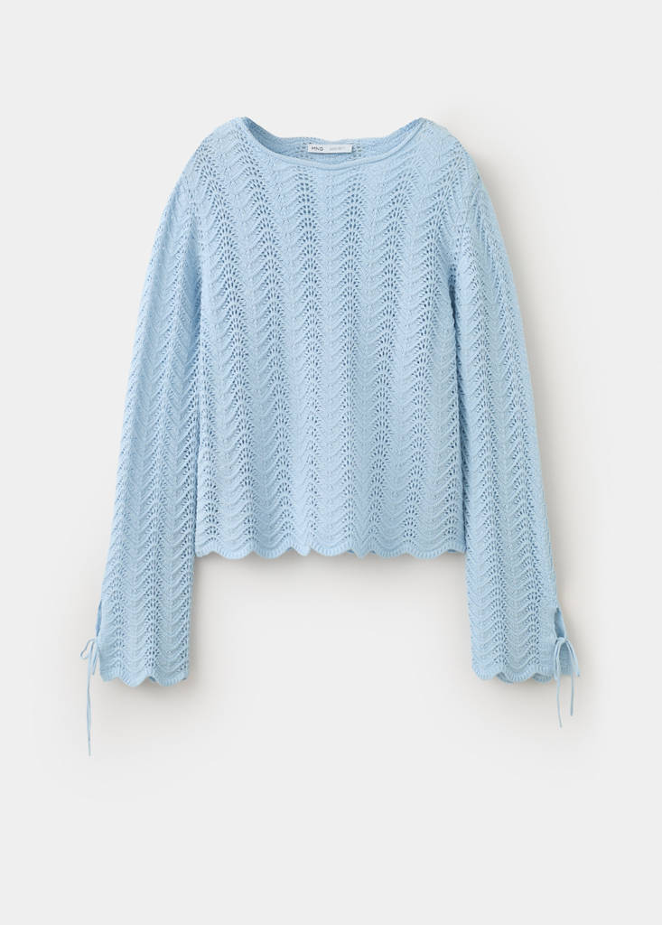 Openwork knit sweater with slit sleeves — Sky Blue