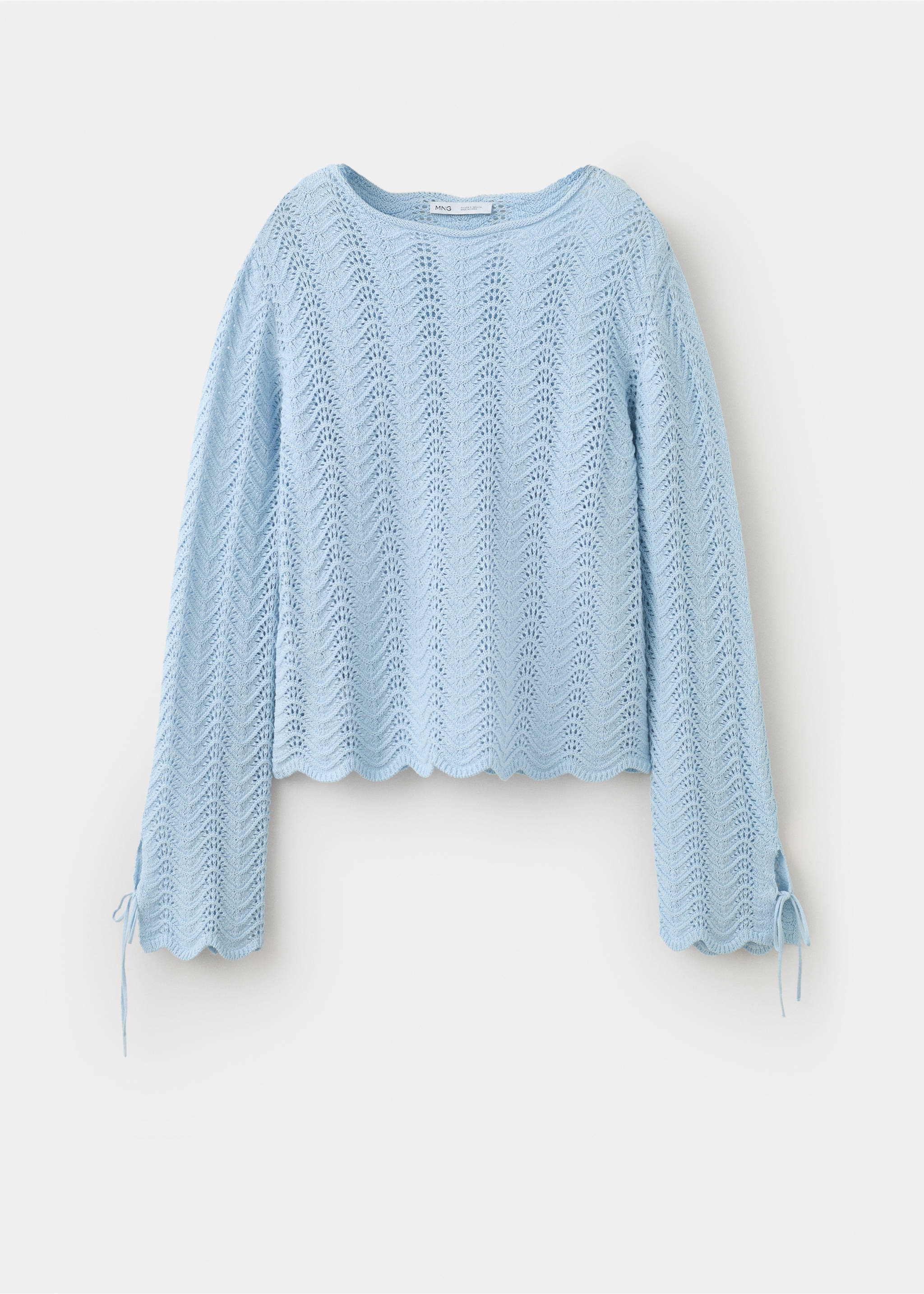 Openwork knit sweater with slit sleeves - Article without model, Sky Blue. Ref: 27007149-00.