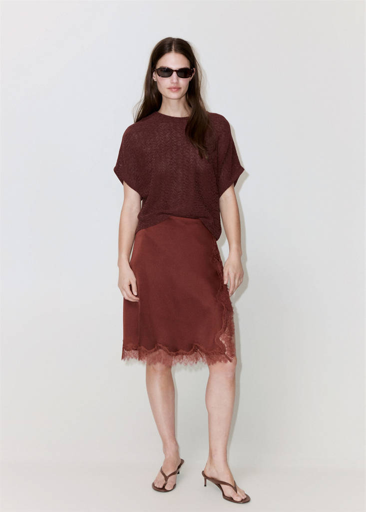 Short-sleeved knitted sweater — Burnt Orange