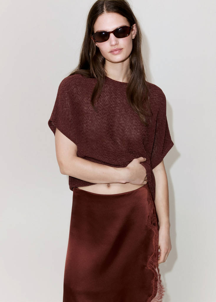Short-sleeved knitted sweater — Burnt Orange