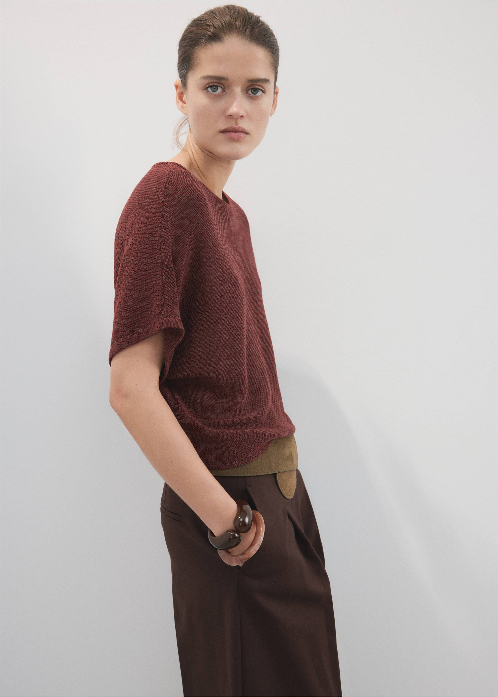 تيشيرت محبوك بأكمام قصيرة - رؤية وسط, برتقالي محروق. Ref: 27007151-00.