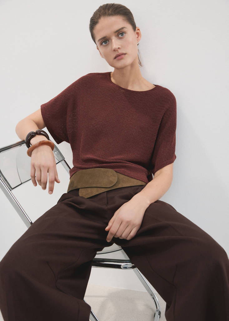 Short-sleeved knitted sweater — Burnt Orange