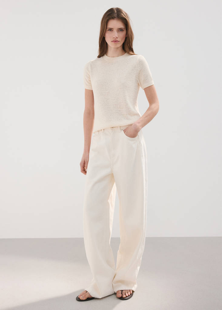 Short-sleeved knitted sweater — Ecru