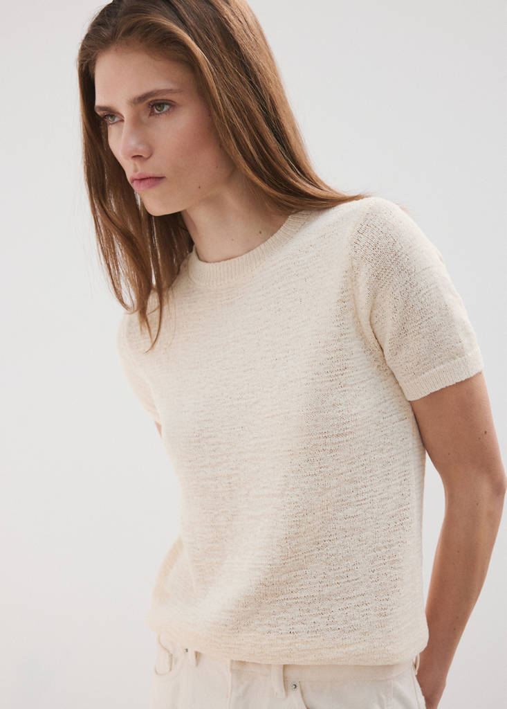 Short-sleeved knitted sweater — Ecru