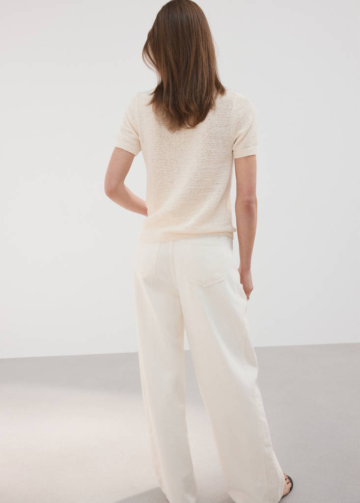Short-sleeved knitted sweater — Ecru