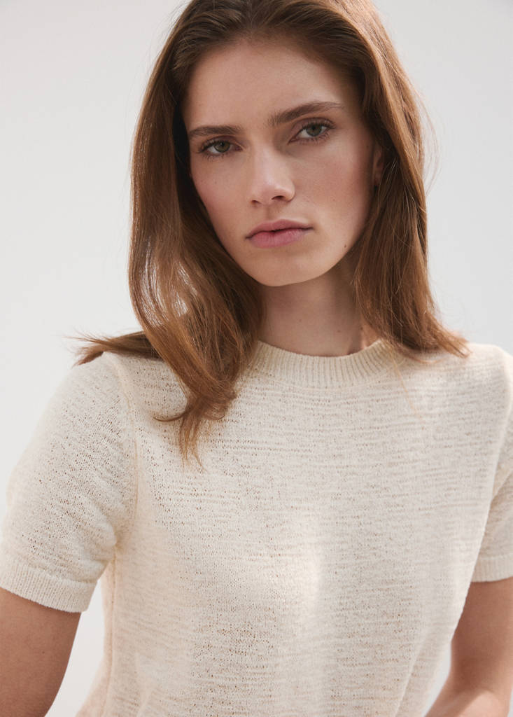 Short-sleeved knitted sweater — Ecru