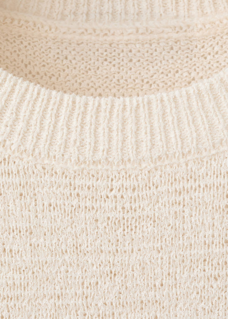 Short-sleeved knitted sweater — Ecru