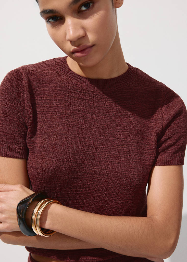 Short-sleeved knitted sweater — Burnt Orange