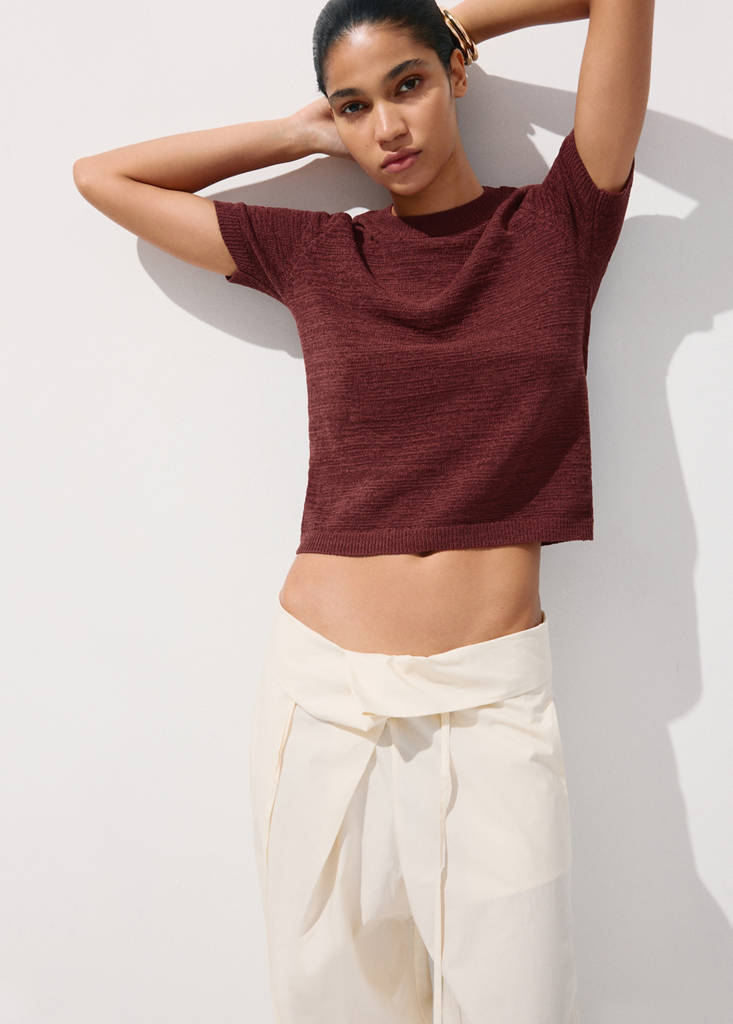 Short-sleeved knitted sweater — Burnt Orange