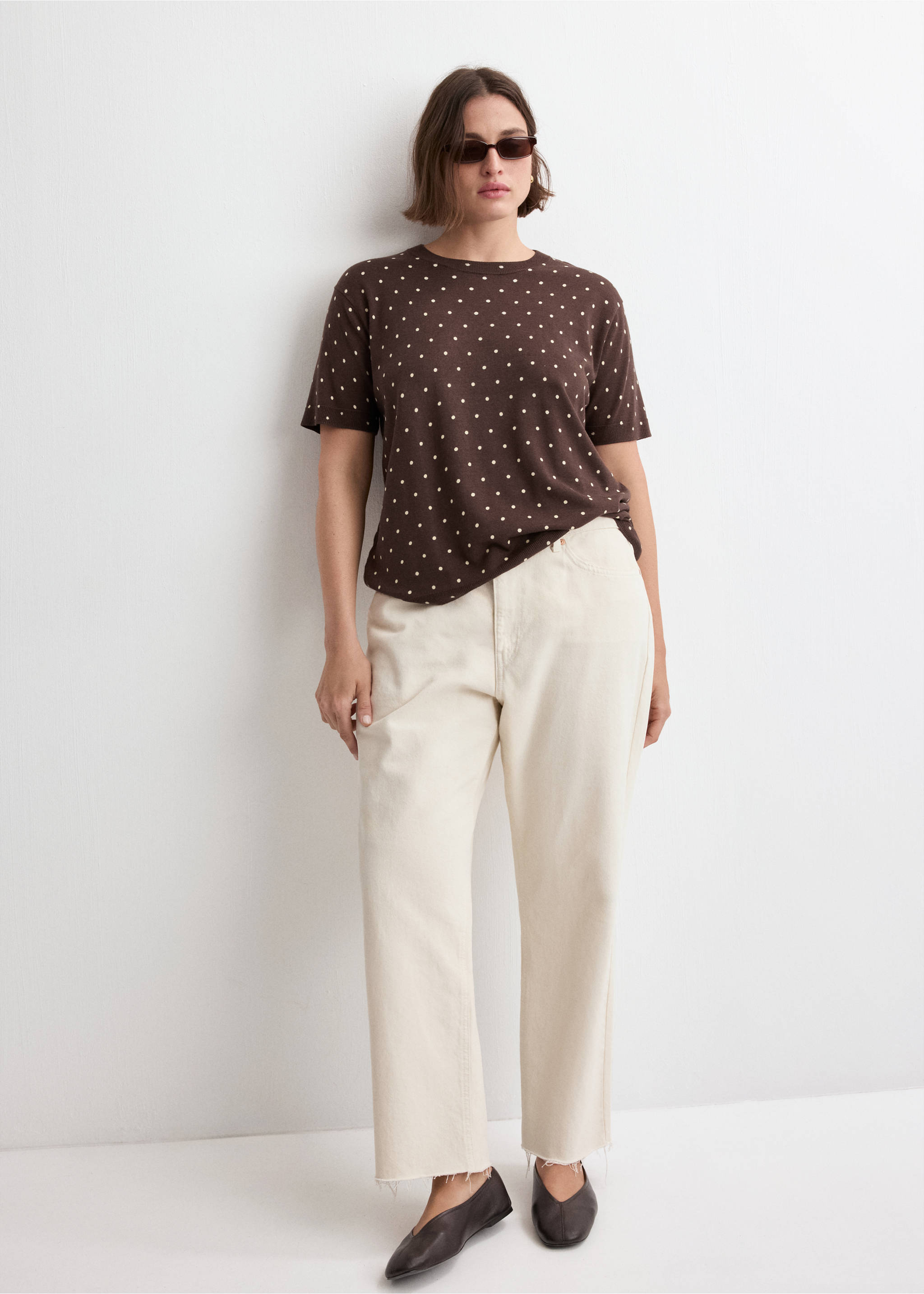 Polka-dot knitted sweater - Details of the article 3, Chocolate. Ref: 27007153-00.