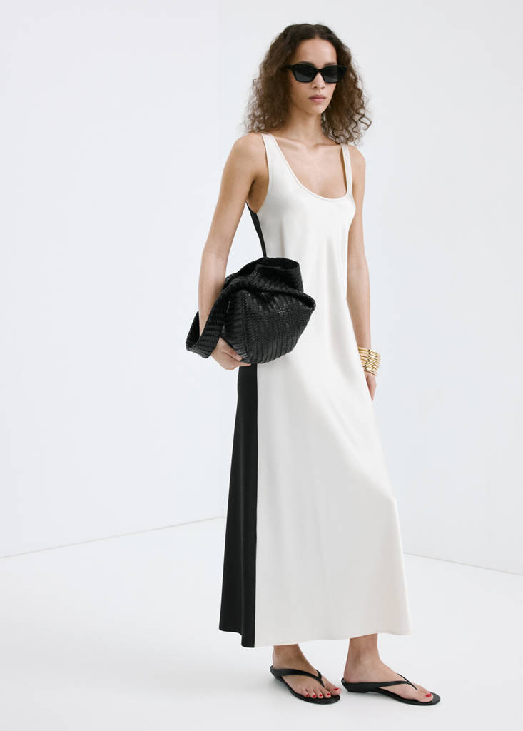 Two-tone satin dress — Ecru
