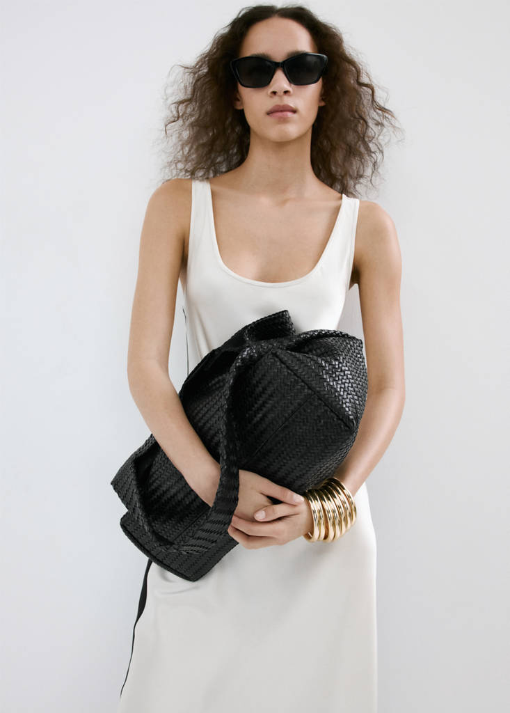Two-tone satin dress — Ecru