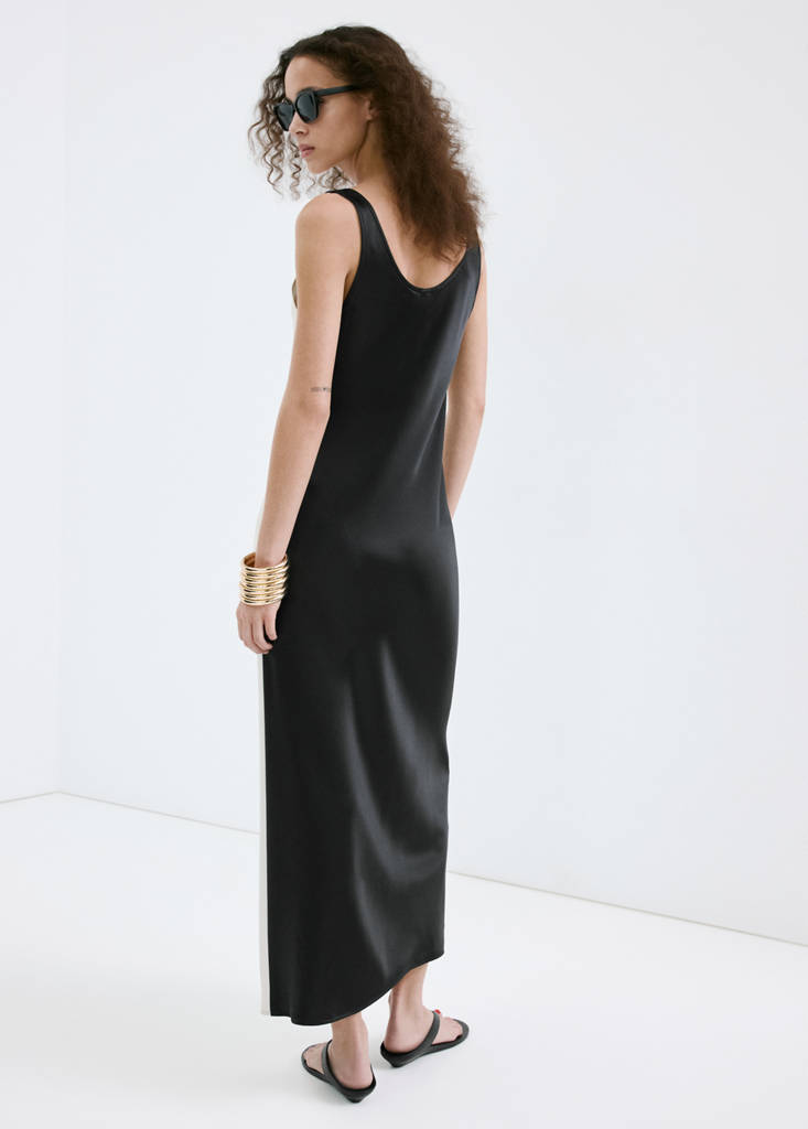 Two-tone satin dress — Ecru