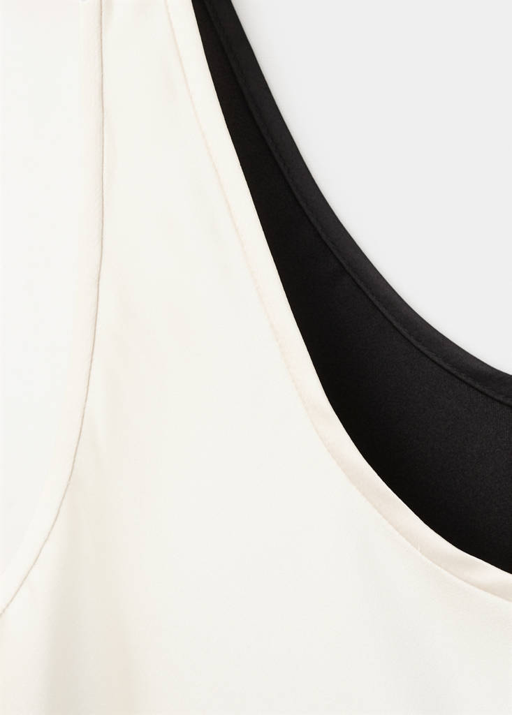 Two-tone satin dress — Ecru