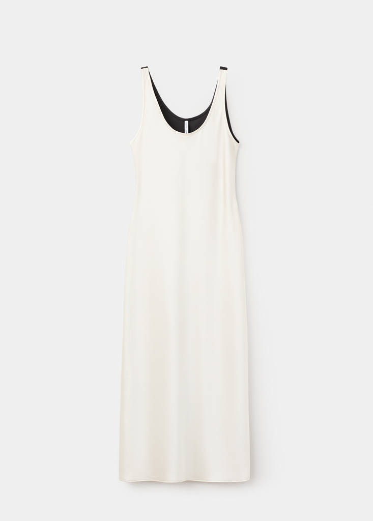 Two-tone satin dress — Ecru