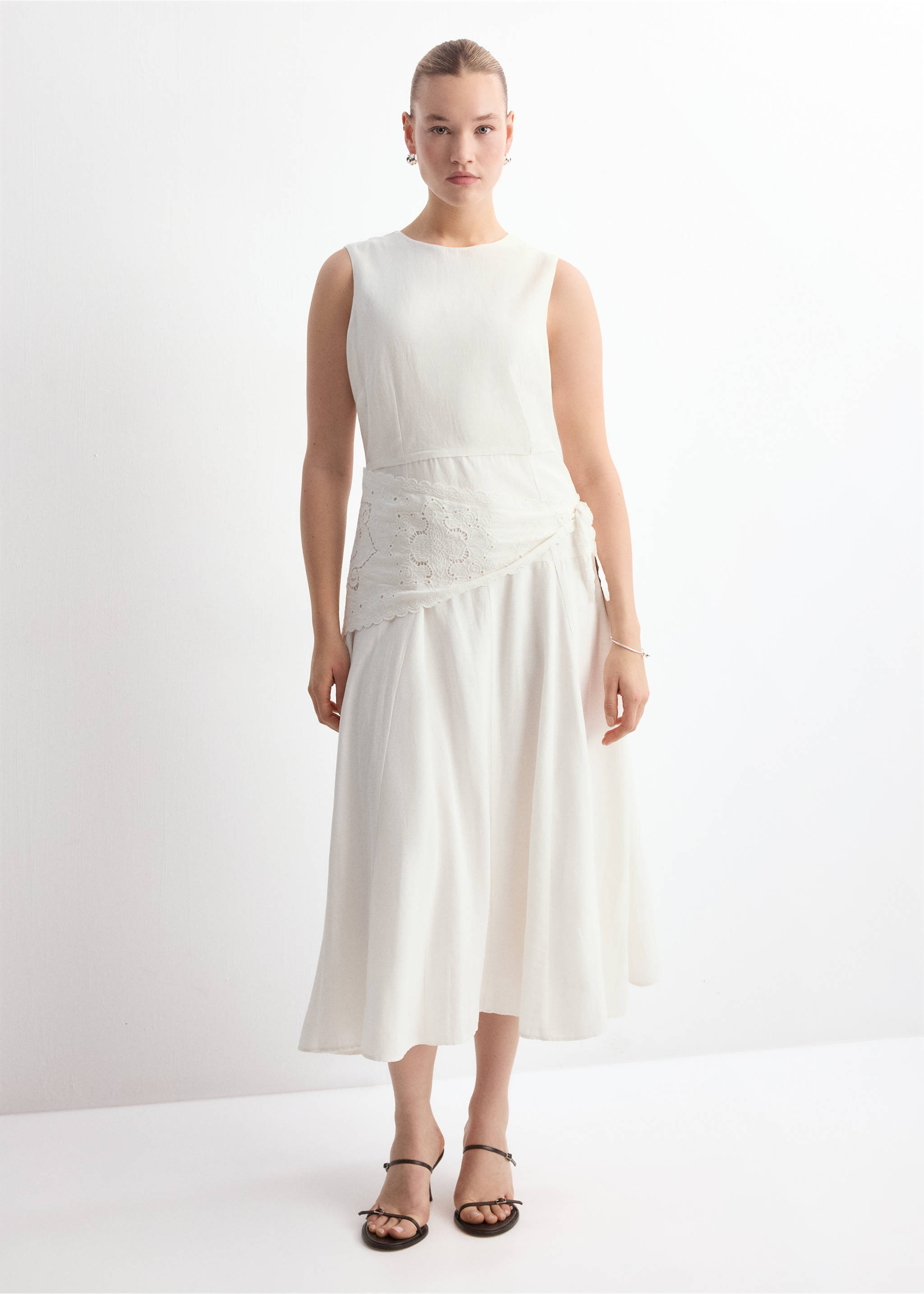 Vestido evasê com lenço - Pormenor do artigo 3, Cru. Ref: 27007158-05.