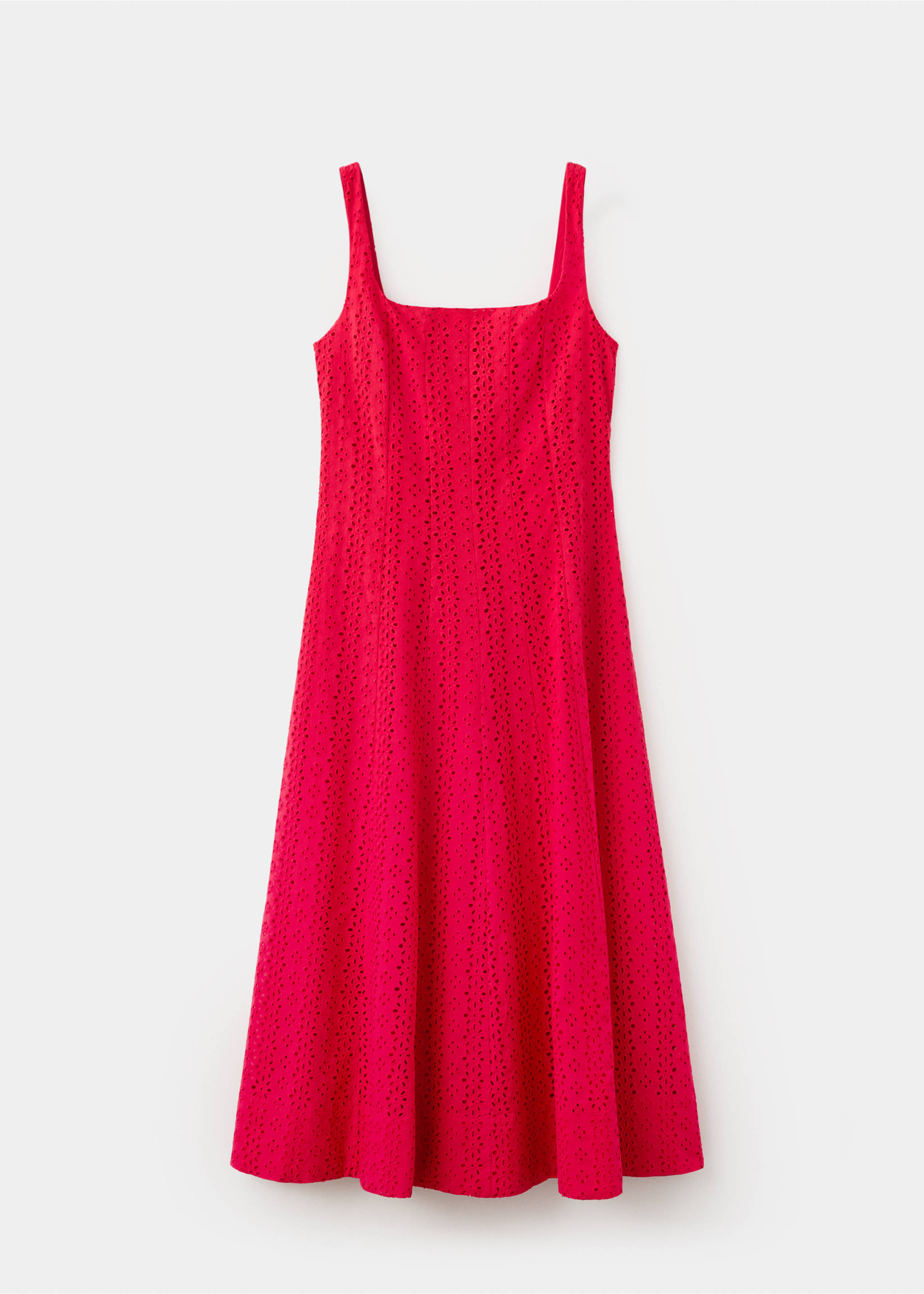 Embroidered cutwork A-line dress - Article without model, Red. Ref: 27007163-00.
