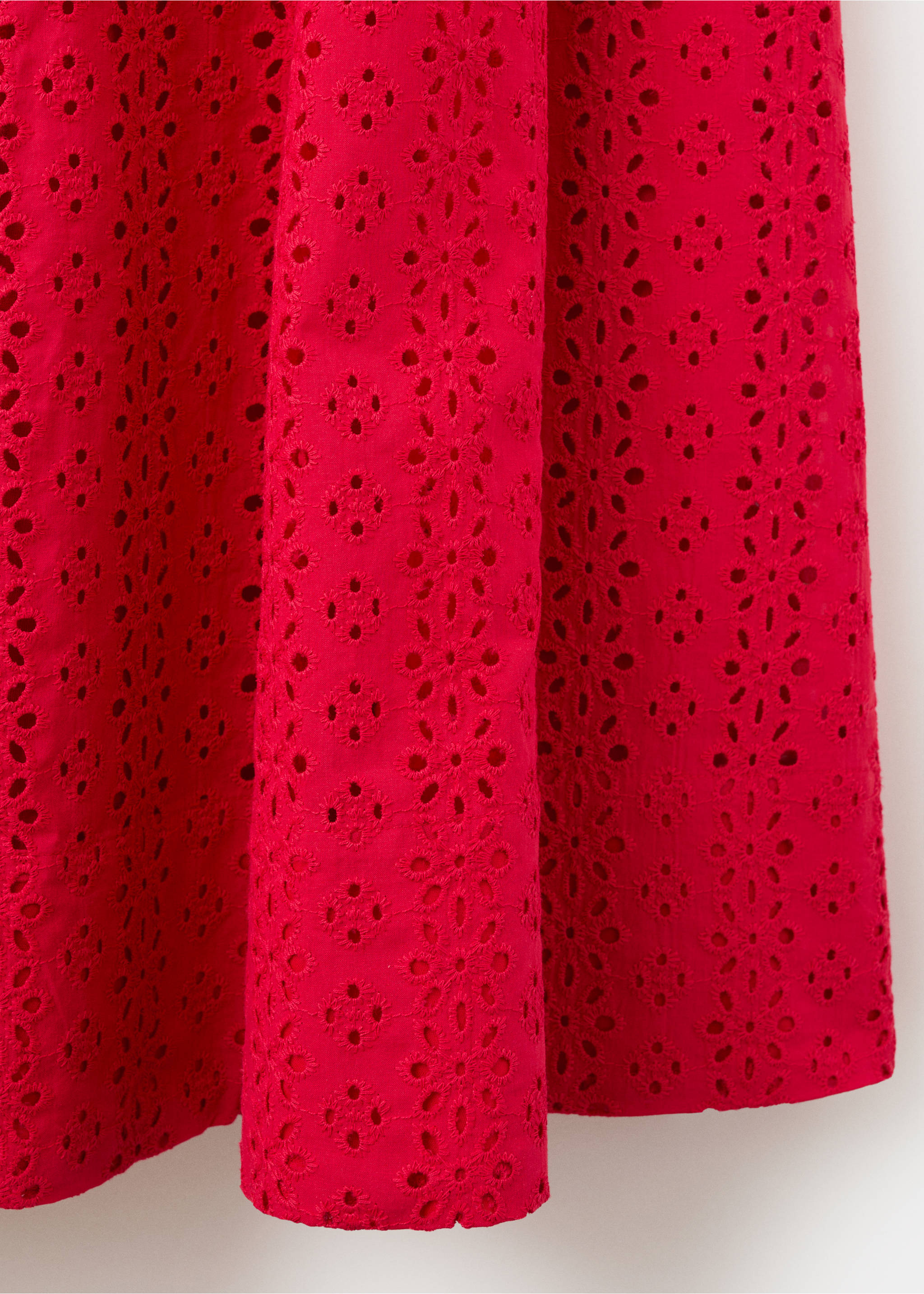 Embroidered cutwork A-line dress - Details of the article 0, Red. Ref: 27007163-00.