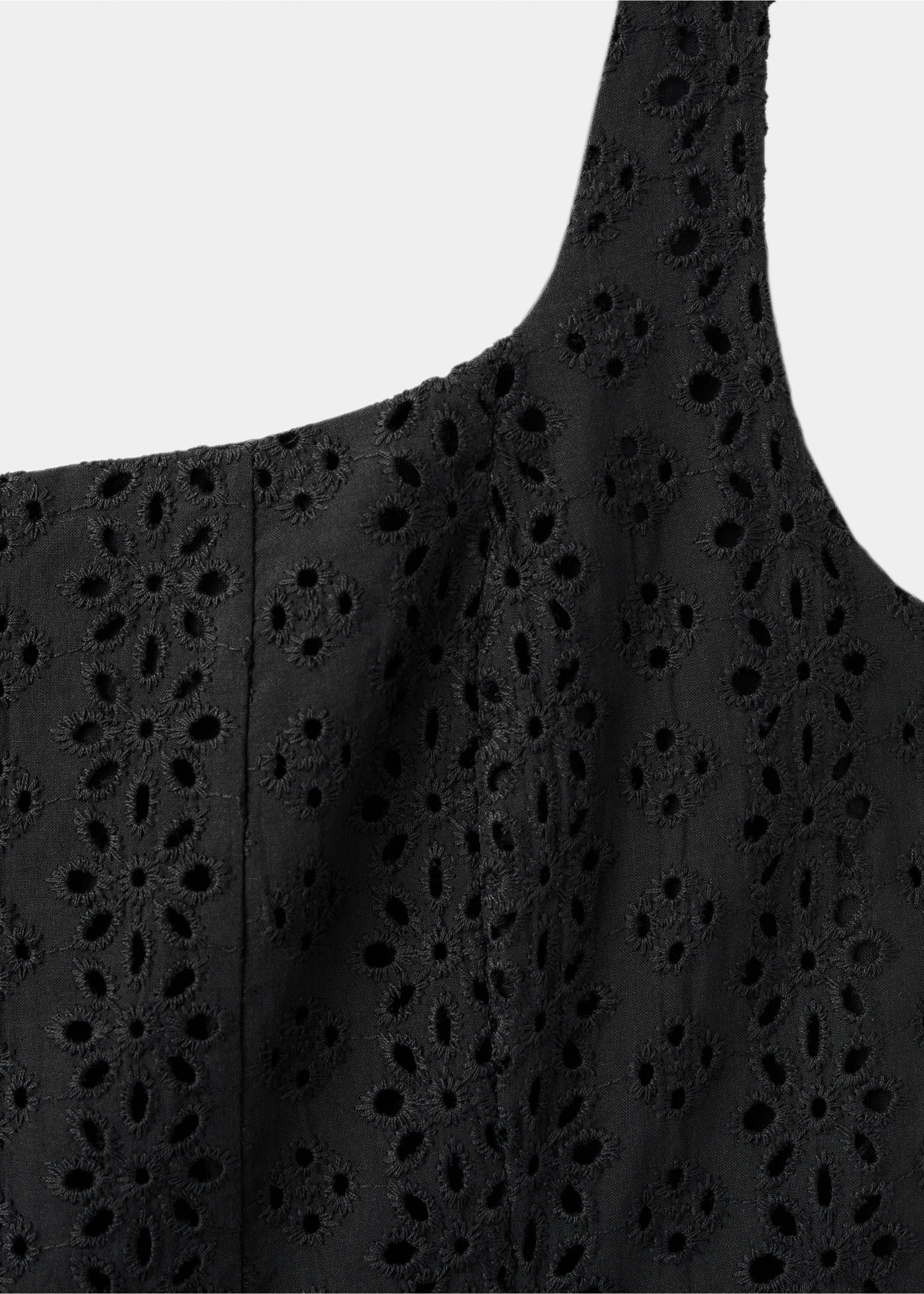 Embroidered cutwork A-line dress - Details of the article 8, Black. Ref: 27007163-00.