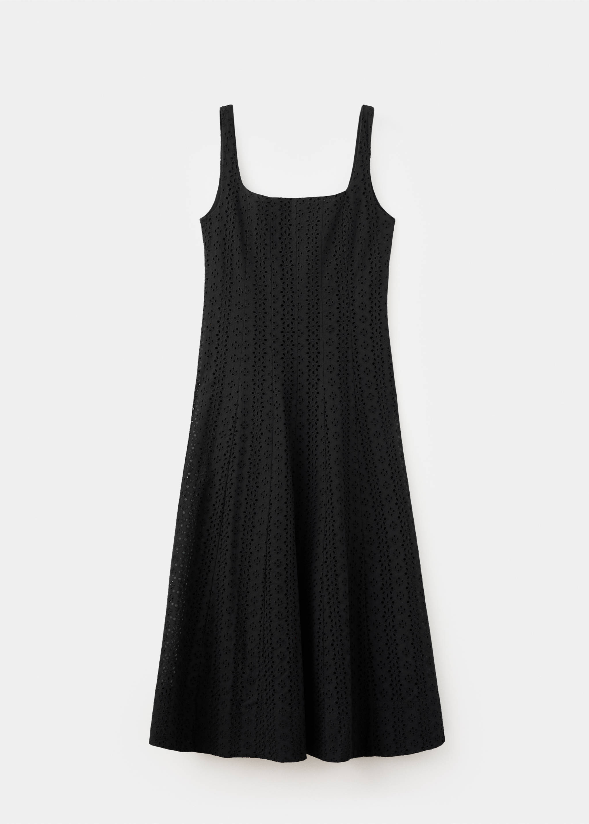 A-line dress with broderie anglaise embroidery - Article without model, Black. Ref: 27007163-00.