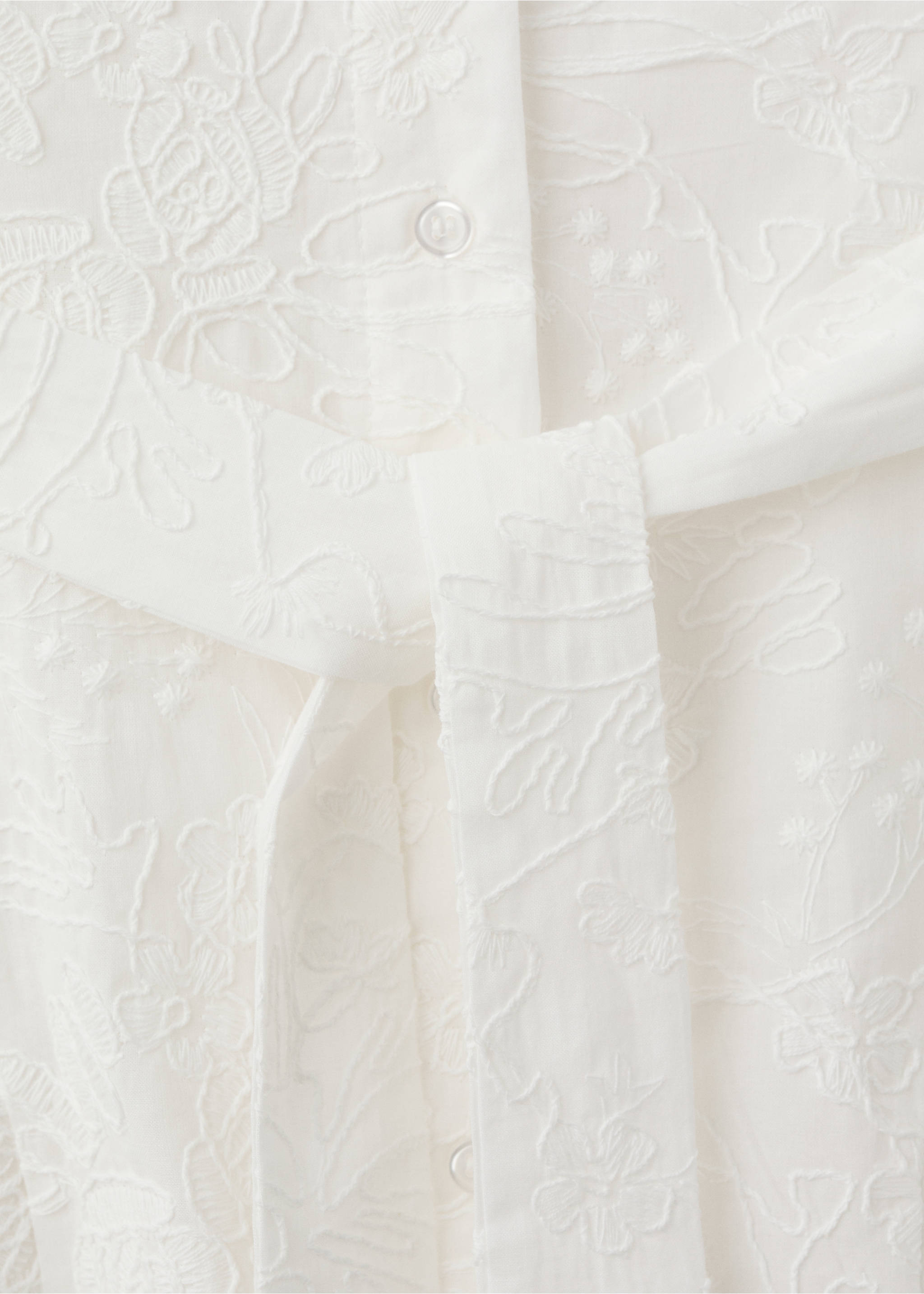 Embroidered belt dress - Details of the article 0, Ecru. Ref: 27007164-00.