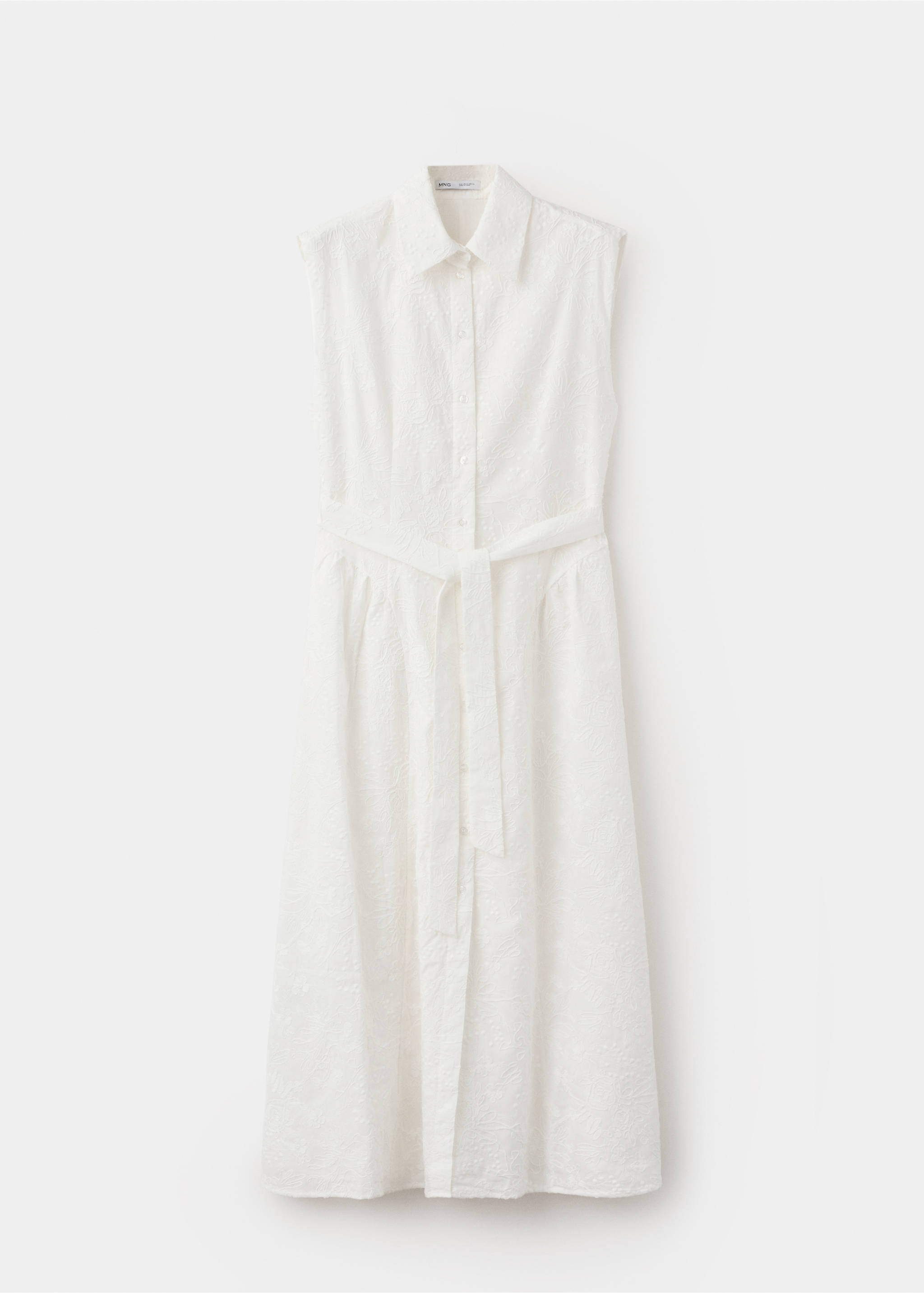 Embroidered belt dress - Article without model, Ecru. Ref: 27007164-00.