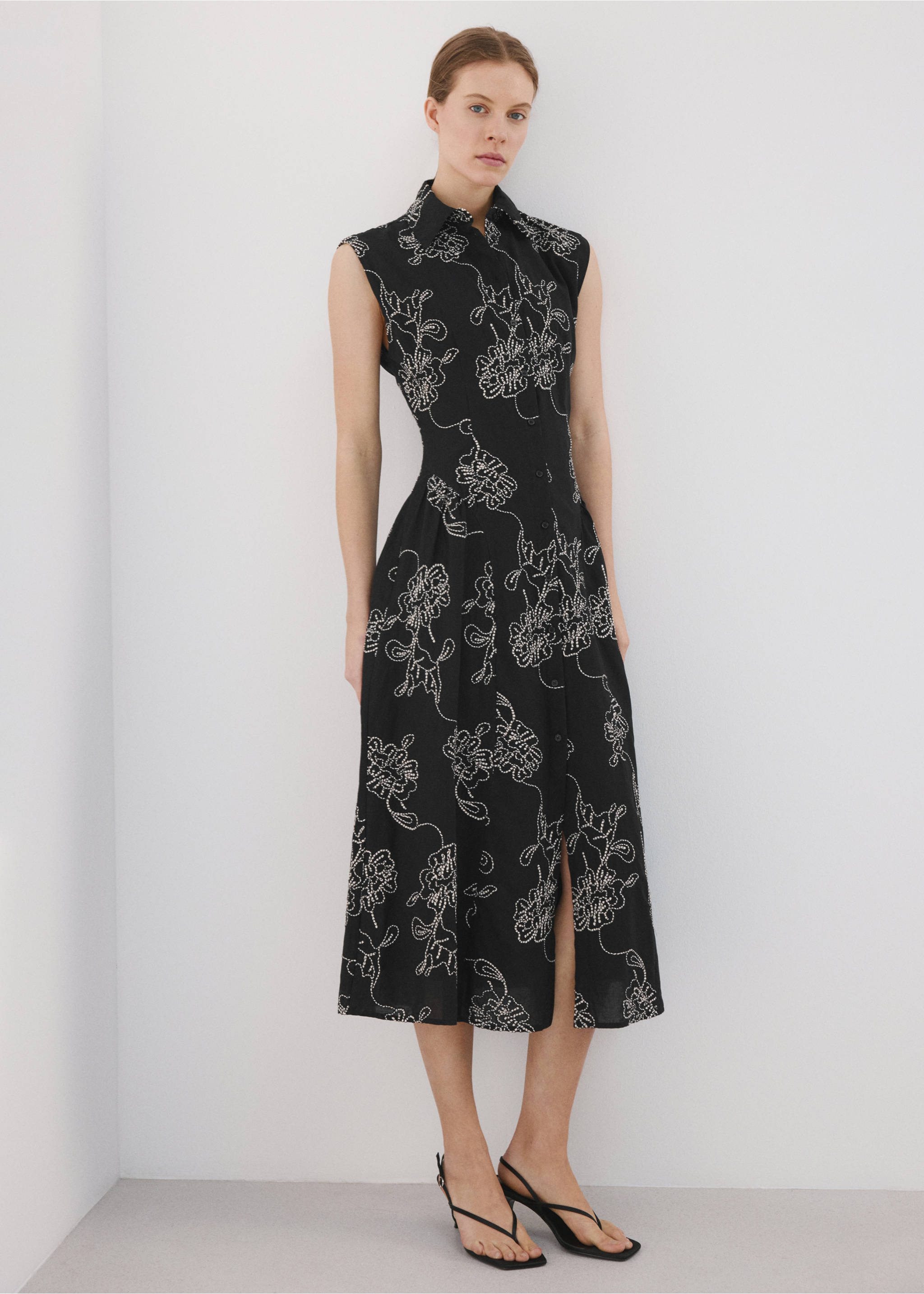 Embroidered floral shirt dress - General plane, Black. Ref: 27007166-00.