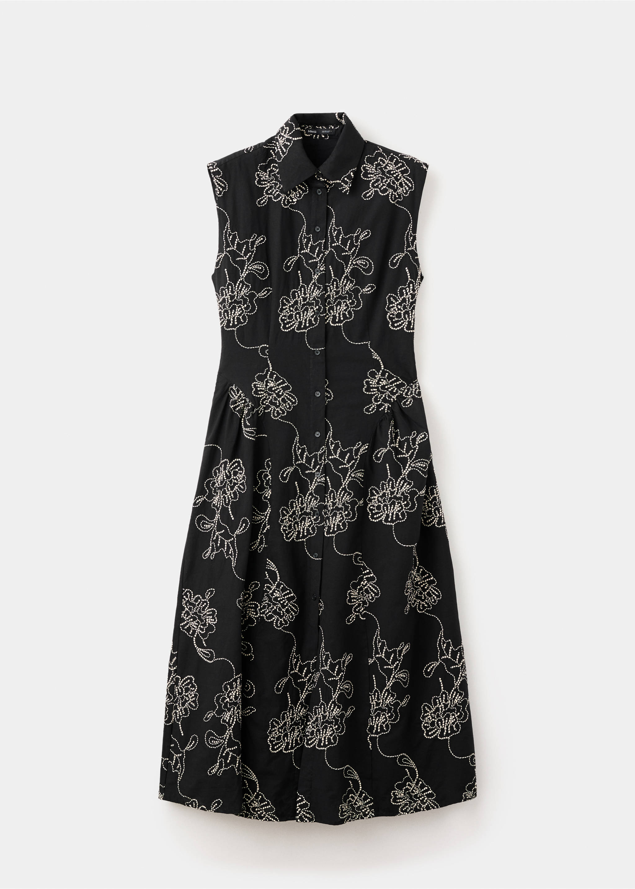 Embroidered floral shirt dress - Article without model, Black. Ref: 27007166-00.
