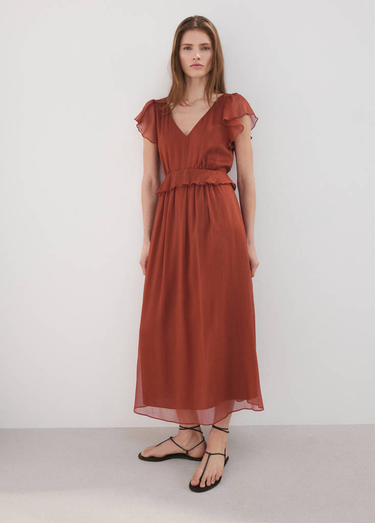 Long ruffled dress — Burnt Orange