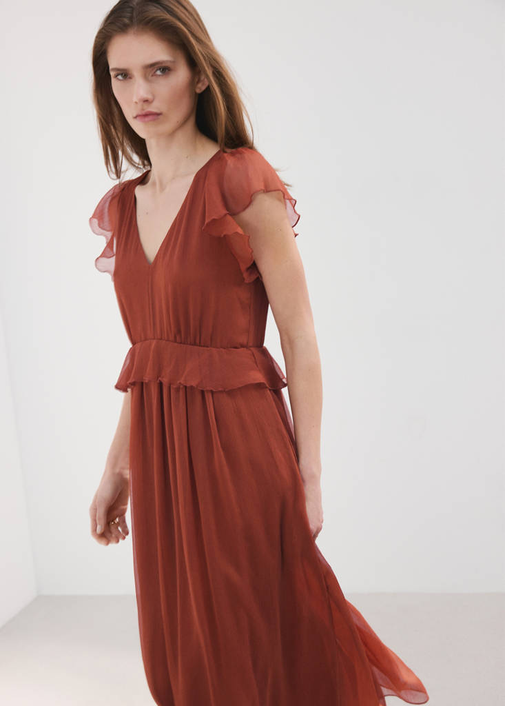 Long ruffled dress — Burnt Orange
