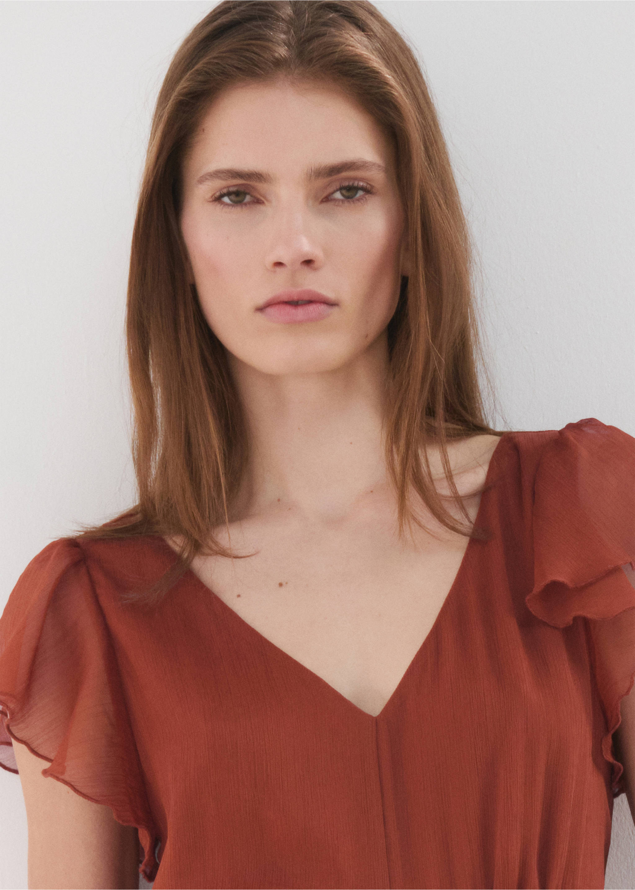 Vestit llarg volants - Detall de l'article 1, Taronja torrat. Ref: 27007167-00.