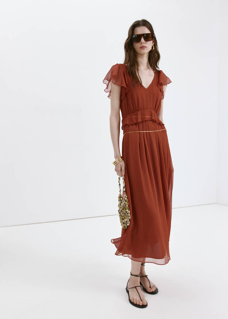 Long ruffled dress — Burnt Orange