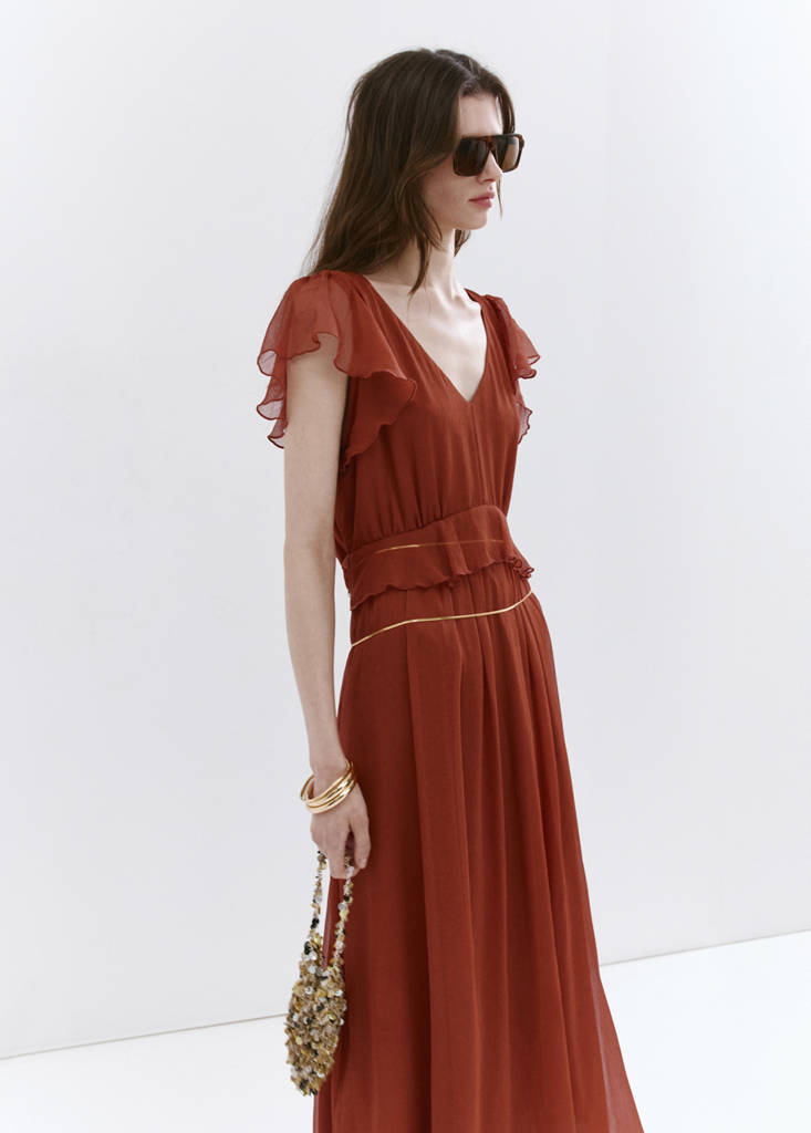 Long ruffled dress — Burnt Orange