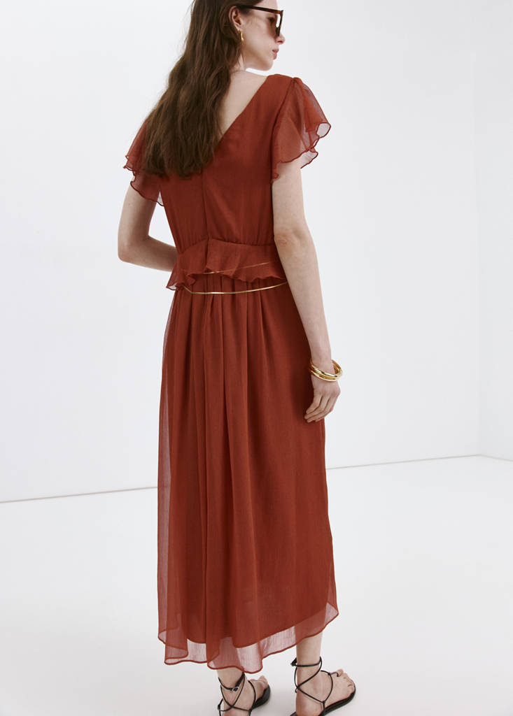 Long ruffled dress — Burnt Orange