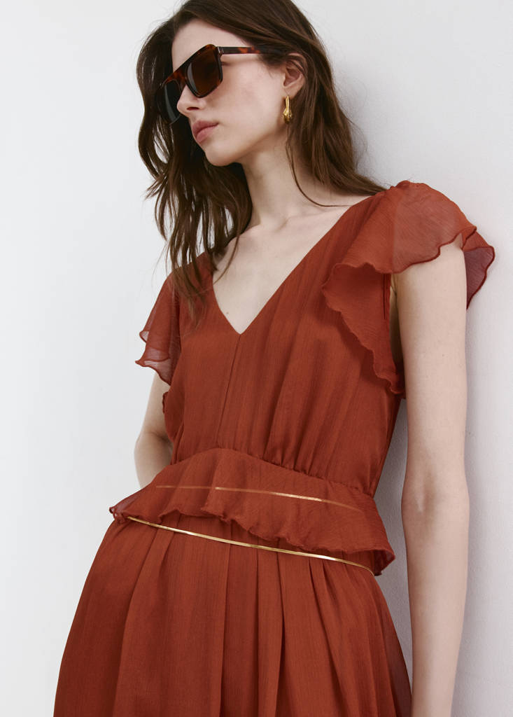 Long ruffled dress — Burnt Orange