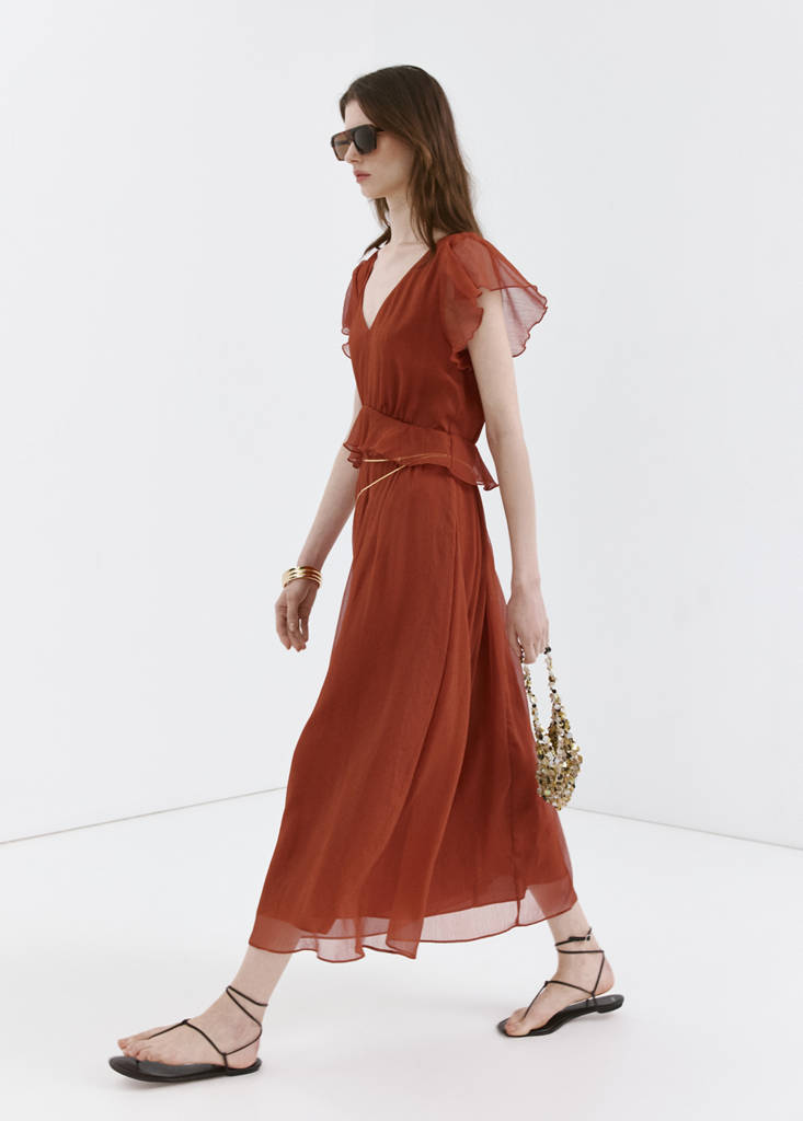 Long ruffled dress — Burnt Orange