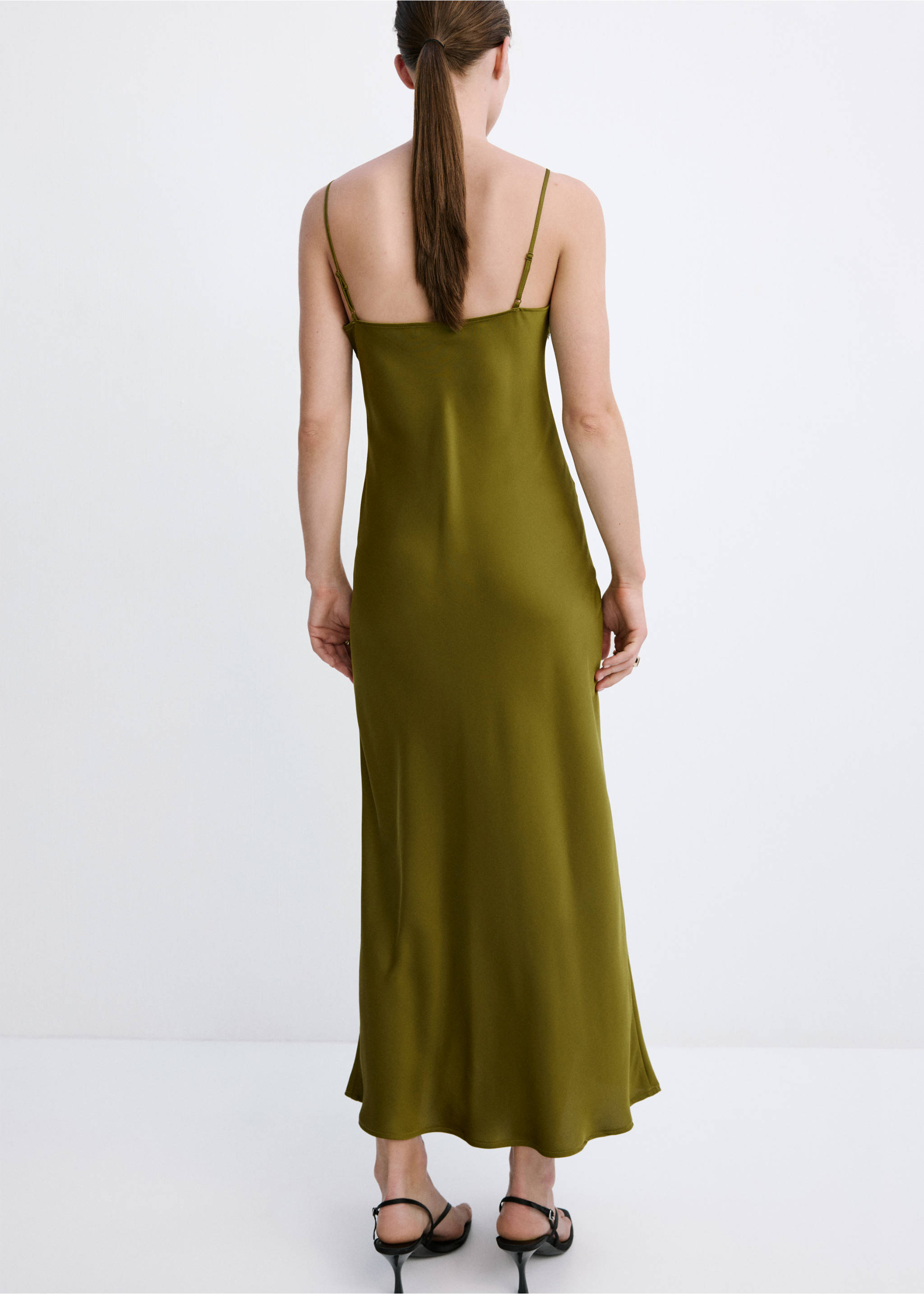 Vestido lencero satinado - Reverso del artículo, Verde. Ref: 27007168-00.