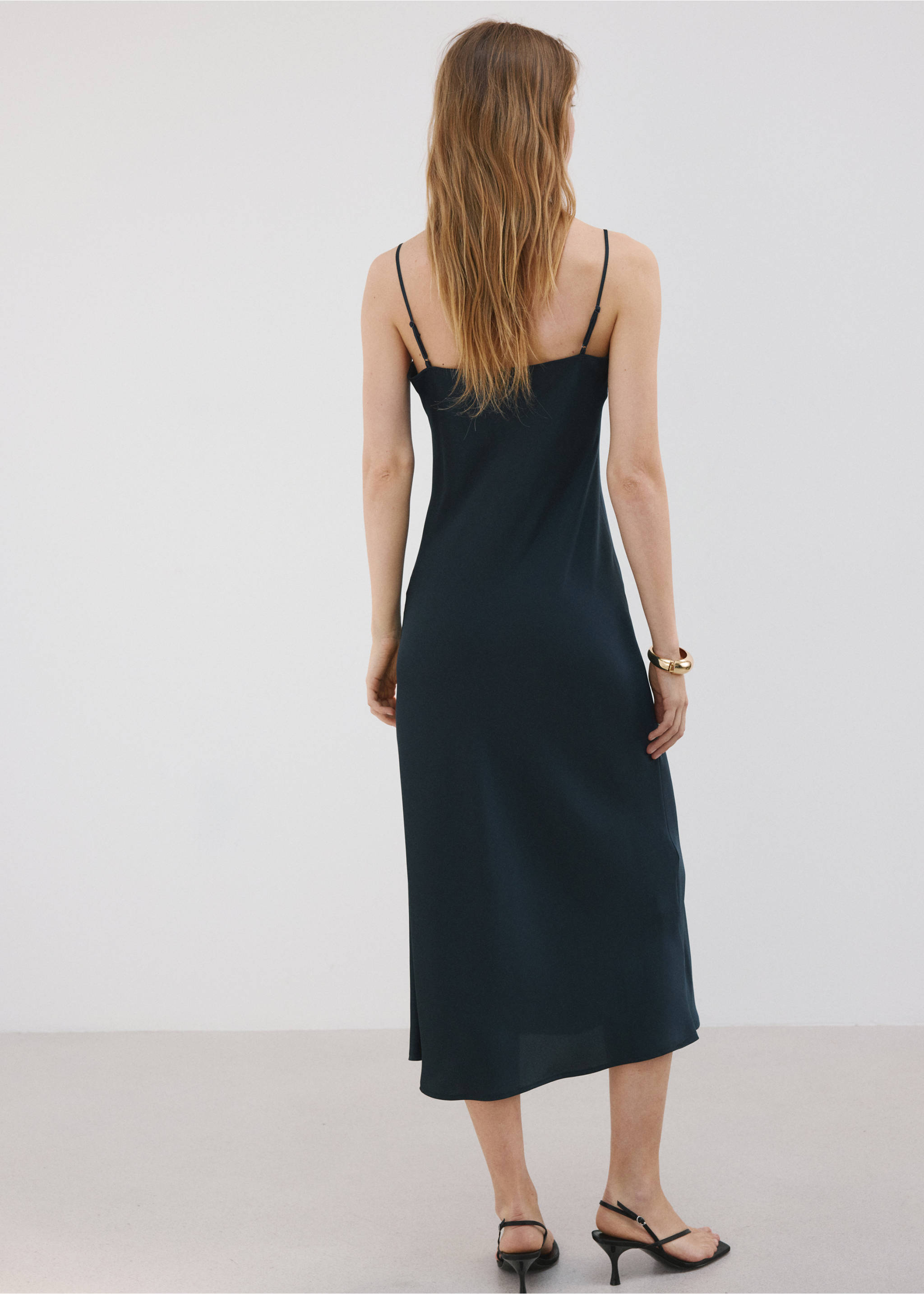 Vestido lencero satinado - Reverso del artículo, Azul marino. Ref: 27007168-00.