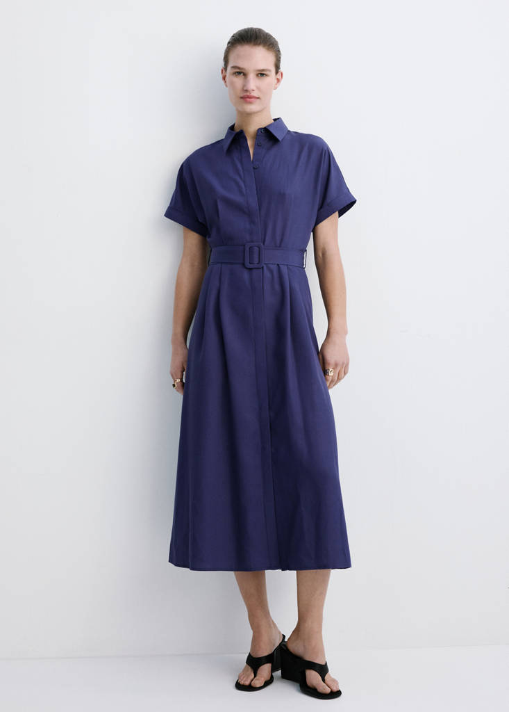 Lyocell belted shirt dress — Dark Navy
