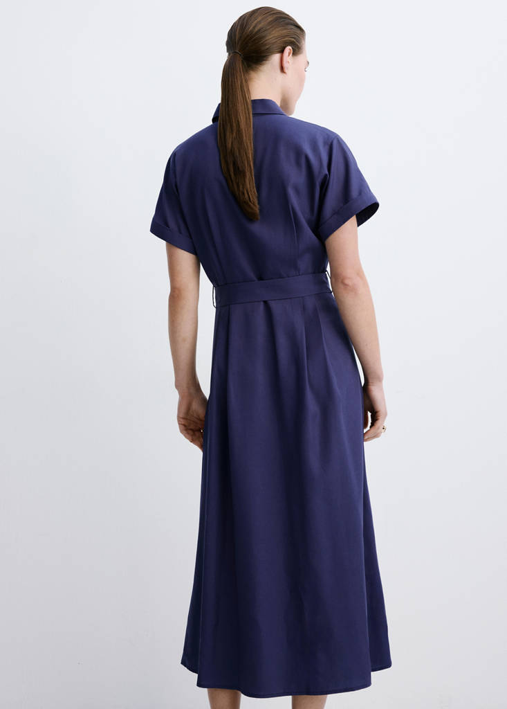 Lyocell belted shirt dress — Dark Navy