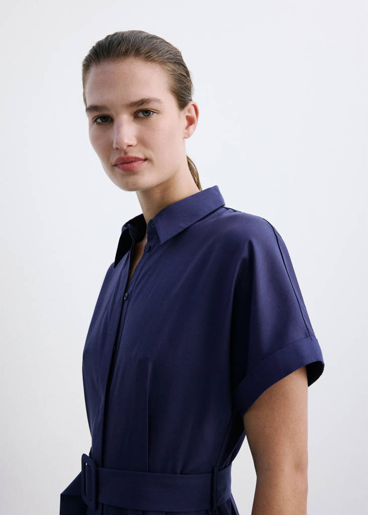 Lyocell belted shirt dress — Dark Navy