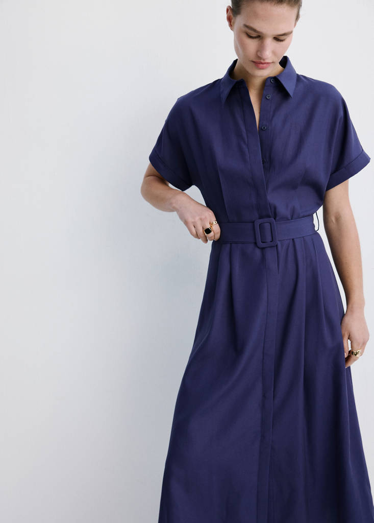Lyocell belted shirt dress — Dark Navy
