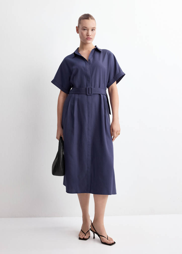 Lyocell belted shirt dress — Dark Navy