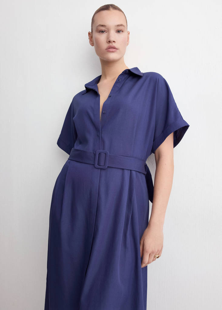 Lyocell belted shirt dress — Dark Navy