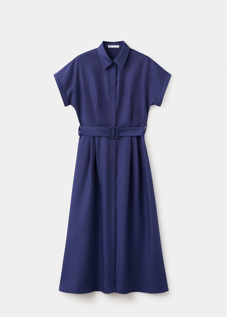 Lyocell belted shirt dress — Dark Navy