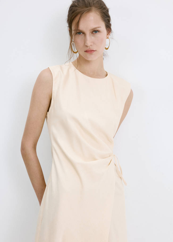 Linen-blend wrap dress