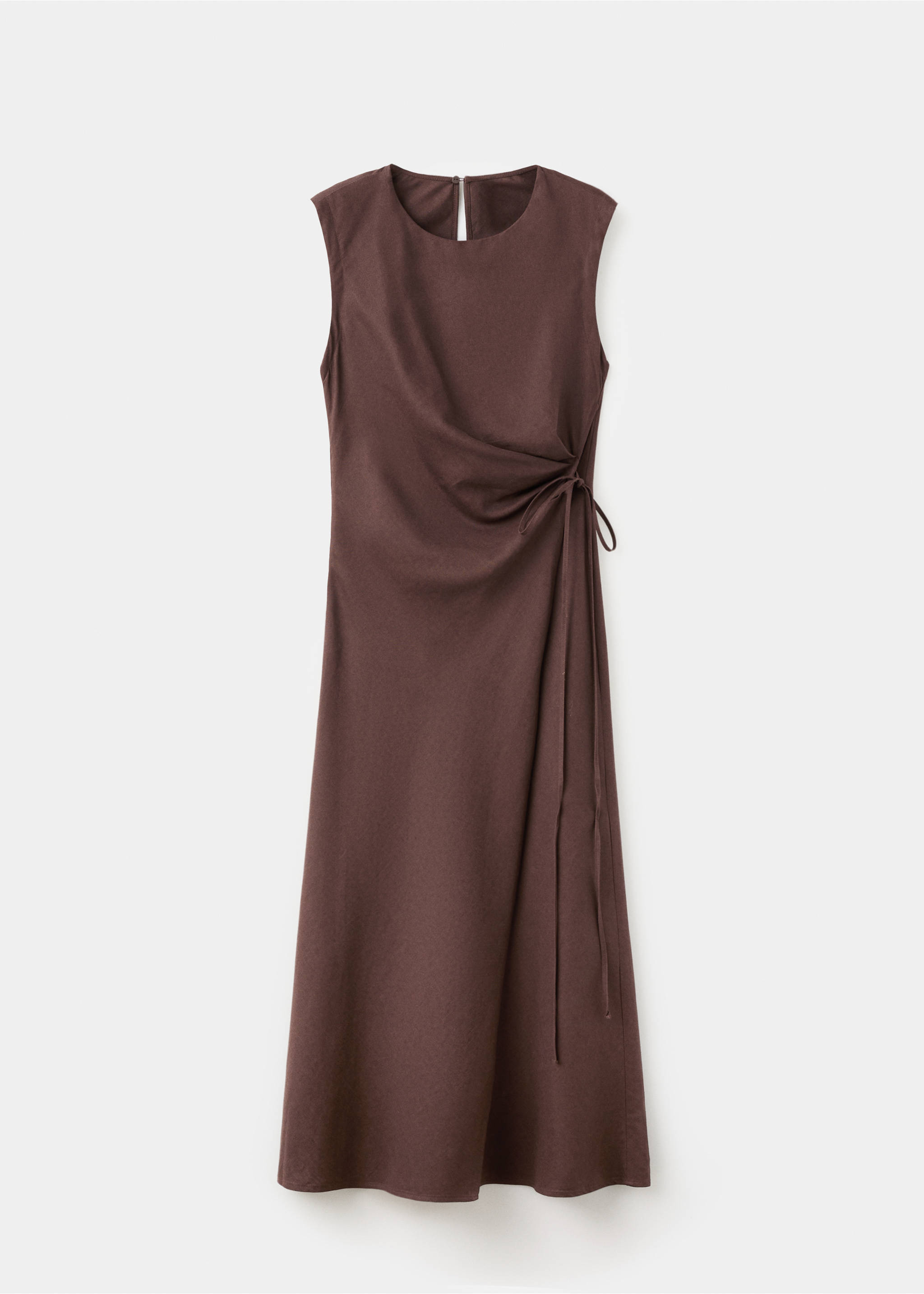 Crossed linen-blend dress - Article without model, Chocolate. Ref: 27007171-00.